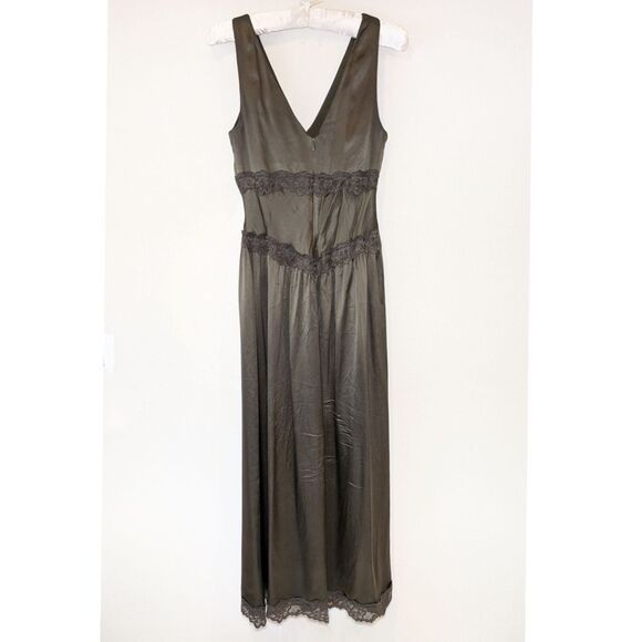 NWT Reformation Stasia Lace Trim Silk Maxi Dress in Pine Tree - Picture 10 of 15